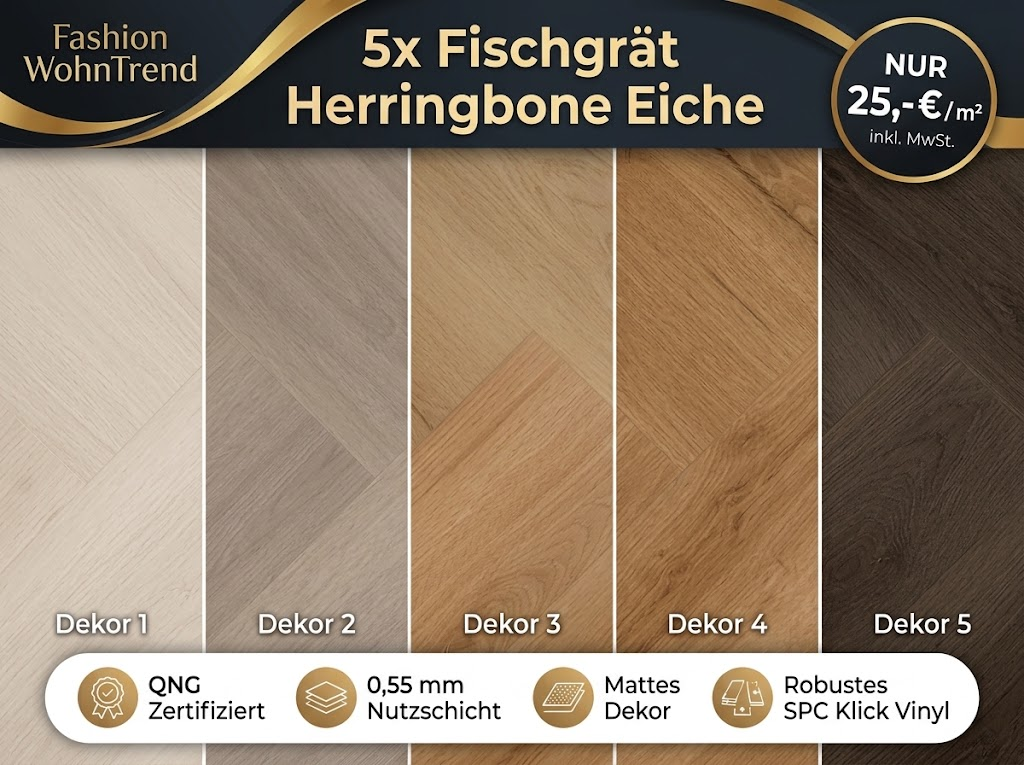 QNG Bodenbelag erklärt | Fischgrät Vinyl 25 €/m²